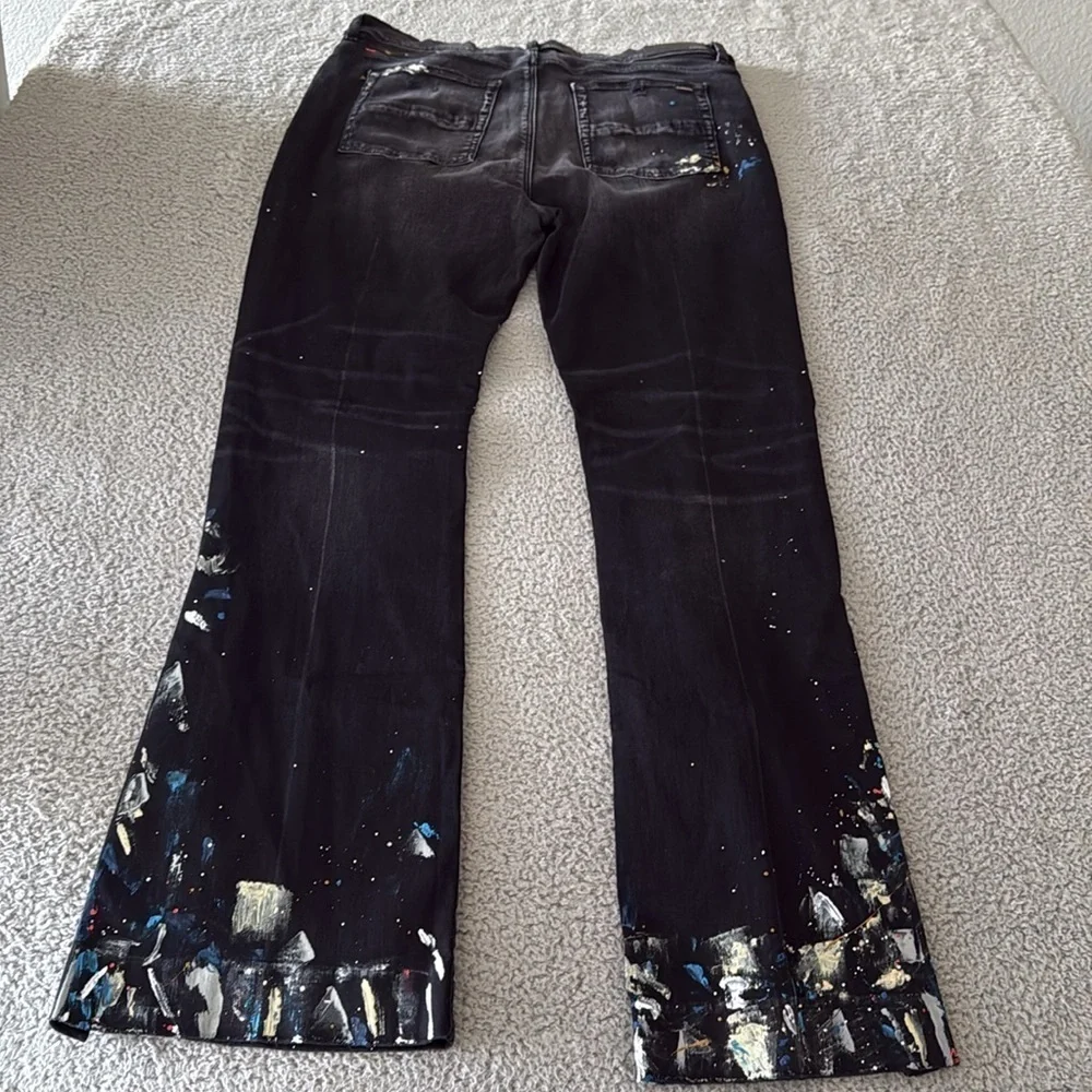 AMIRI Black Flare Wide Leg Jeans with Embellishments Paint size 38